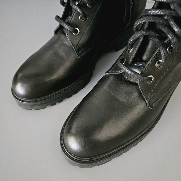 Massimo Dutti Black Leather Lace-Up Boots US 9 EU 40 Combat Biker Ankle Zipper - Picture 10 of 14